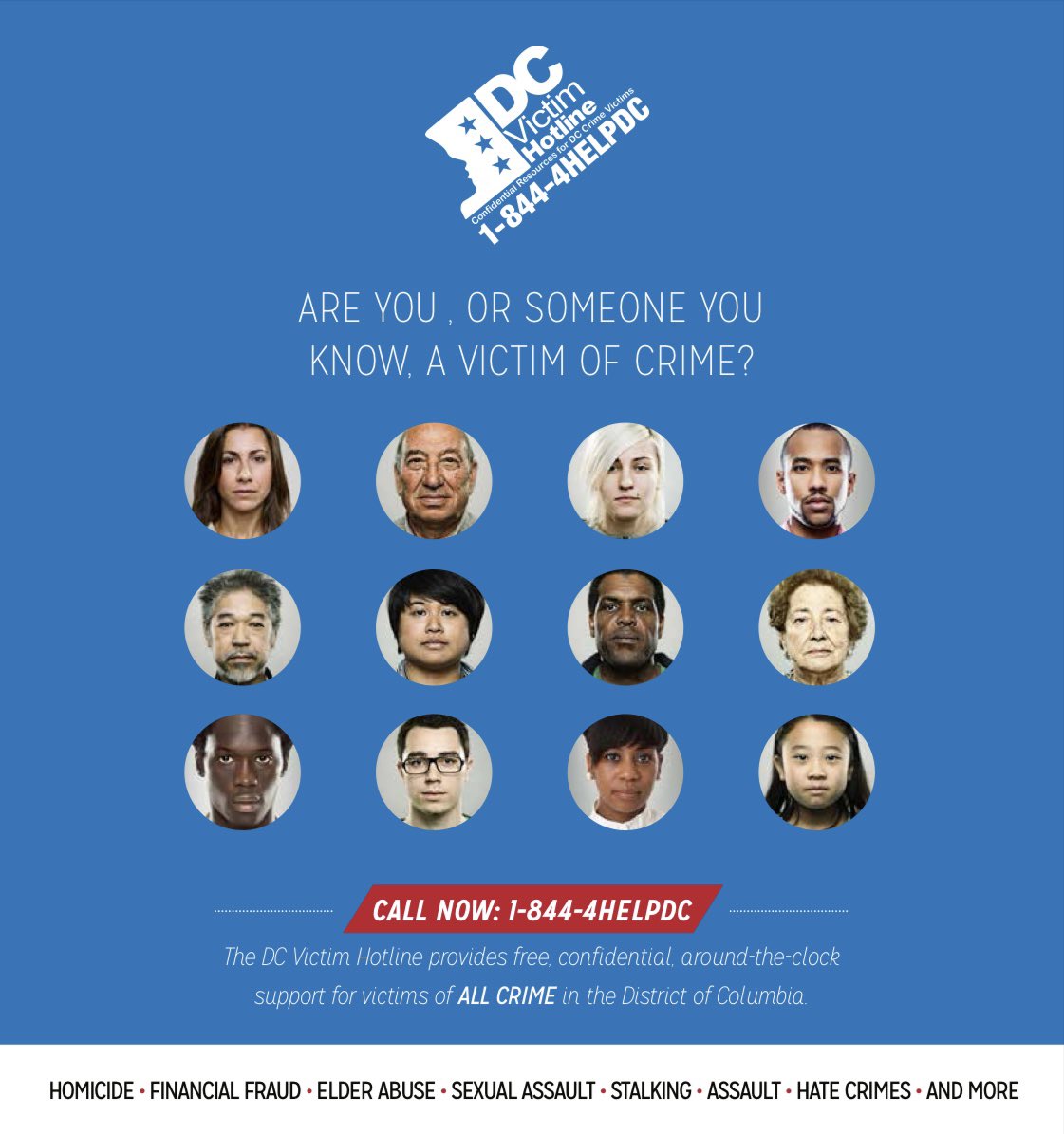 If you or someone you know is a victim of a crime, please contact the <a href="/DCVictimHotline/">DC Victim Hotline</a> by phone/text at 1-844-4HELPDC (844-443-5732) or chat at DCvictim.org for info and support services. #saferstrongerDC