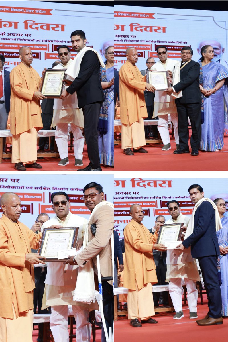 विश्व दिव्यांग दिवस पर CM योगी आदित्यनाथ ने 3-दिवसीय कार्यक्रम का उद्घाटन किया। 30 व्यक्तियों/संस्थाओं को सम्मान, 500 दिव्यांगजनों को उपकरण मिले। छात्रों को टैबलेट और 5.33 लाख को छात्रवृत्ति मिली। दिव्यांग पेंशन 1000 रुपये हुई।  सरकार दिव्यांगों के कल्याण को प्राथमिकता दे रही है।