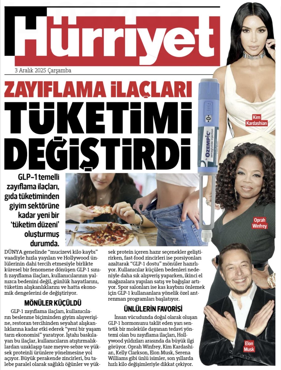 trkupur's tweet photo. Zayıflama ilaçları tüketimi değiştirdi

3 Aralık 2025 | Hürriyet https://t.co/IiEGMyTLML
