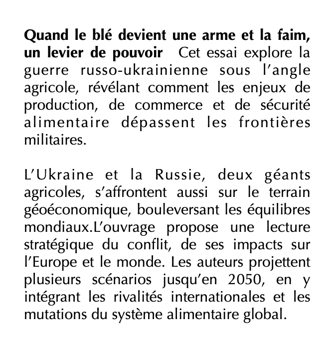 Sébastien Abis, Arthur Portier et Thierry Pouch - Russie-Ukraine : la guerre hybride

Aux racines agricoles d'un bouleversement mondial

À paraître en janvier chez Armand Colin