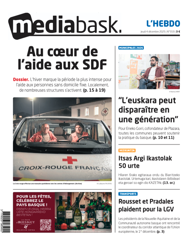 MediabaskInfo's tweet photo. Une de MEDIABASK l'HEBDO ce jeudi ⤵️
👉 [DOSSIER] L'hiver dans la rue
👉[ENTRETIEN] Eneko Gorri : “Un fossé qui se creuse entre la maîtrise de la langue et sa pratique”
👉Biarritzeko ikastola ospakizunetan murgildua
👉Les défenseurs de la LGV s'activent https://t.co/x3fd5XUazb
