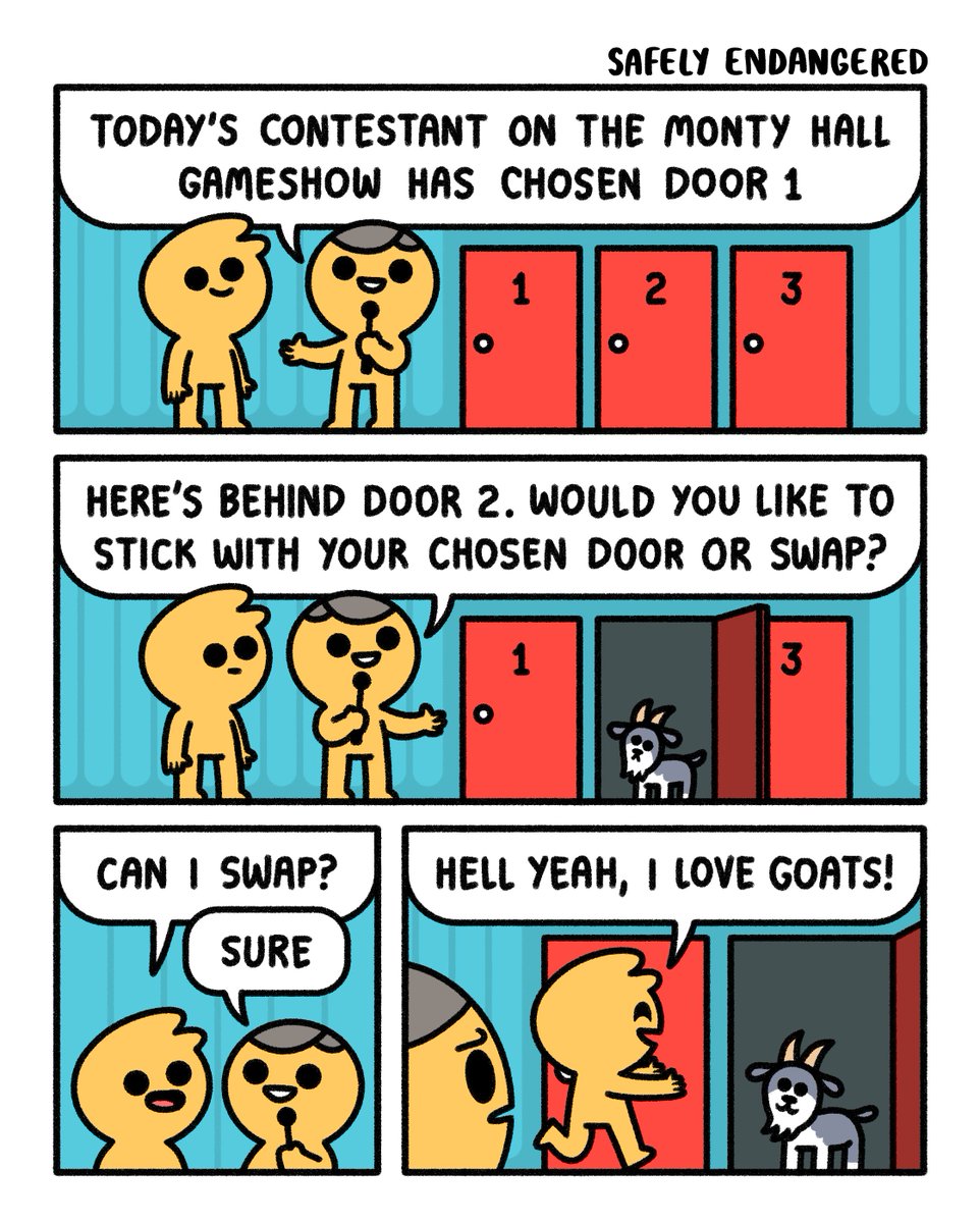 EndangeredComic's tweet image. I finally solved the monty hall problem