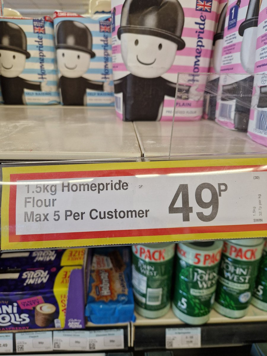 Flour in Farm foods but you can only buy 5 at a time 
Is there a shortage of Wheat 
Or is there still a profit in selling Flour  at 49p for 1.5kg
At this price with milling Wheat at £200 what are the other supermarket making in Profits