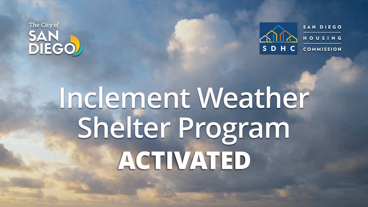 CityofSanDiego's tweet image. The Inclement Weather Shelter Program has been activated today, Wednesday, Dec. 3. Beds are available for San Diegans experiencing homelessness at Father Joe&apos;s Villages and the Living Water Church of the Nazarene.

More info: sandiego.gov/homelessness-s…