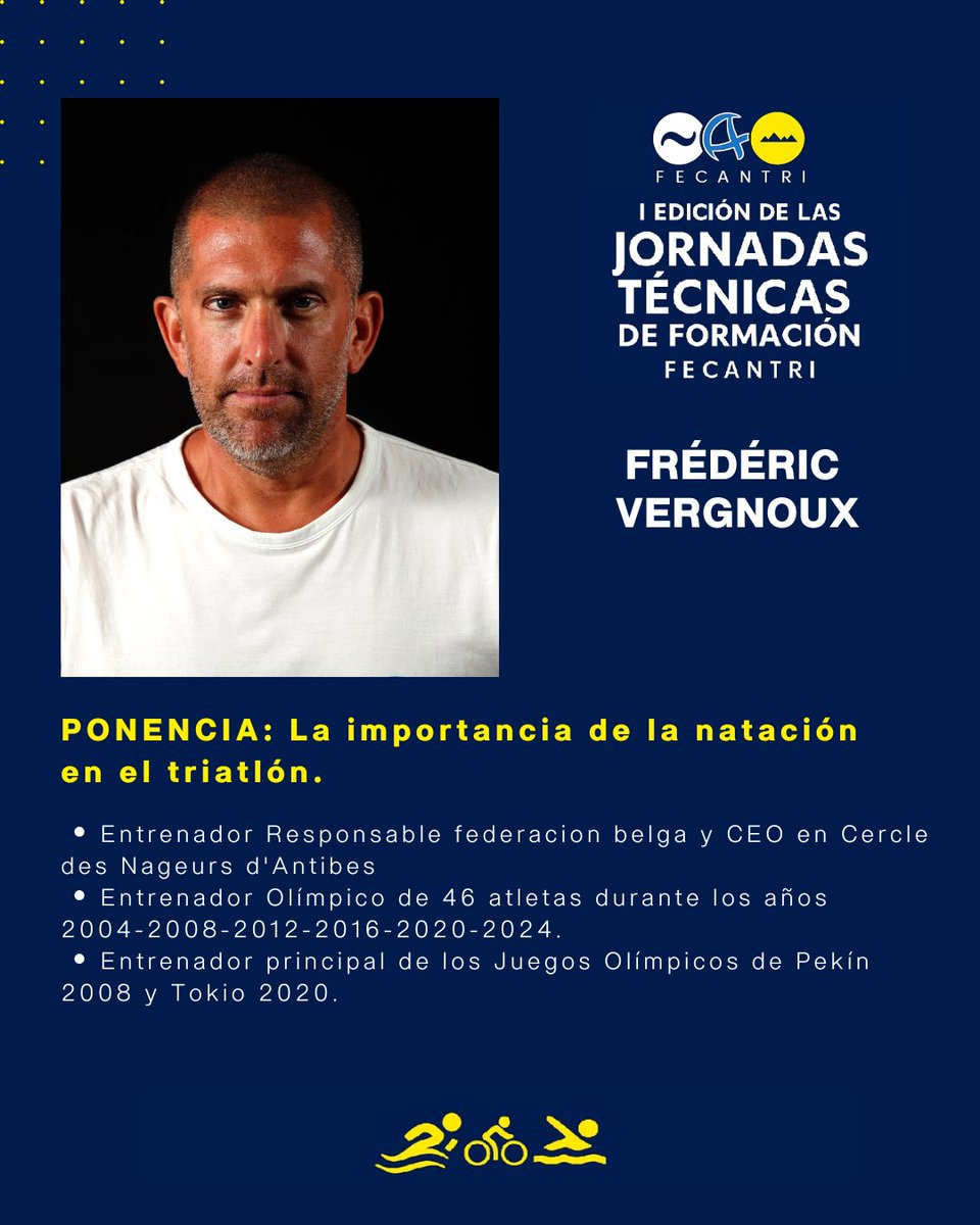 👉 El próximo 20 de diciembre FRÉDÉRIC VERGNOUX será el encargado de la ponencia "LA IMPORTANCIA DE LA NATACIÓN EN EL TRIALÓN". Con su espectacular currículum estamos deseando escucharla y aprender de él 😍

fecantri.org/i-jornadas-tec…
