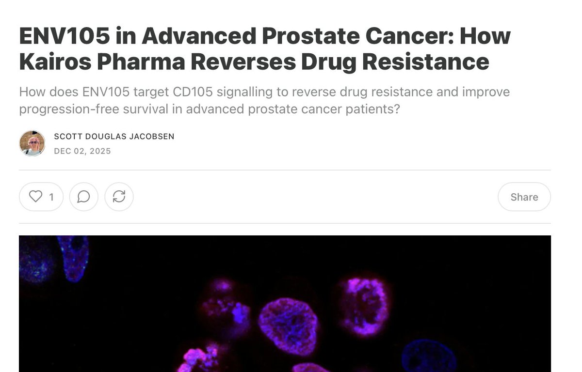 In a new <a href="/afurtherinquiry/">A Further Inquiry</a> interview, $KAPA CEO John Yu explains how #ENV105 targets CD105 to help reverse drug resistance in advanced #prostatecancer.

ENV105 showed a 13.7-month median PFS in interim Phase 2 data &amp; may suppress AR V7.

Read more: bit.ly/4oyGaKC
#mCRPC