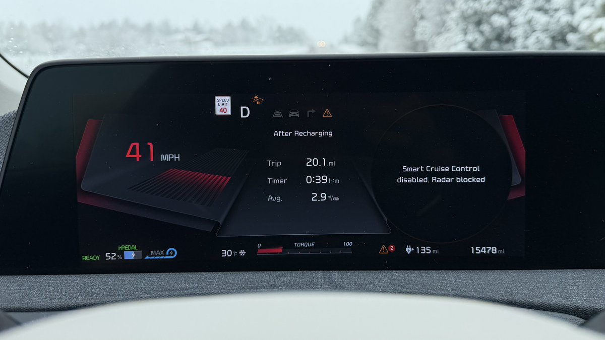 OutofSpecDetail's tweet image. Tell me again how radar or lidar is better than vision only? 

Only a 20 mile commute and the front radar is filled with snow, no forward collision safety features available, no cruise control, and no lane keep available. 

Meanwhile in my @Tesla it could drive me to work without…