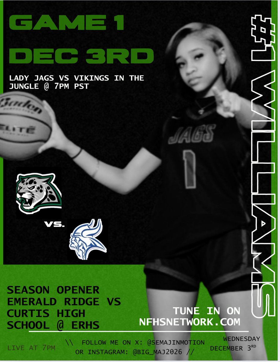 SemajInMotion's tweet image. Senior Season Loading &amp;amp; We
Ready... Catch me and the Lady Jags moving differently thru the Jungle. Tune in on NFHS Network or Pull up to Emerald Ridge and watch us take on the Vikings Tonight at 7PM pst. #NewBag #SeniorSzn #SemajInMotion #CG 
JAGS EAT 🐆🔥💚🐾 Insta: Big_Maj2026