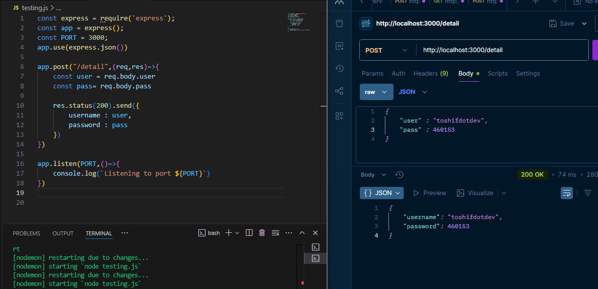 toshifdotdev's tweet image. Express Revision Day 4: Handling JSON Data (req.body)! 📦

The key: You MUST use `app.use(express.json())` middleware first. Without it, `req.body` is undefined!

(Code and Postman proof are in the pic! ✅)

#ExpressJS #NodeJS #Backend #Revision