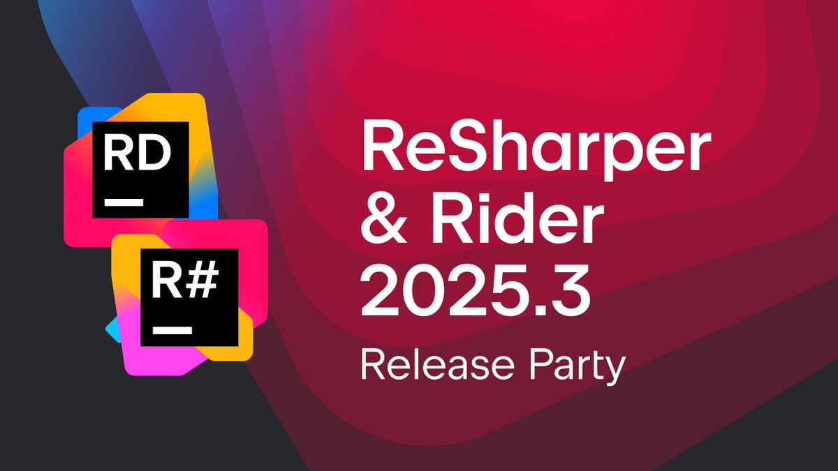 resharper's tweet image. ReSharper and Rider 2025.3 release party is incoming! 😃 

📅 December 9, Tue, 4pm UTC
🗣️ Our .NET Advocates and @auduchinok
🎁 Lots of new features!
🤔 Bring all your questions!

#dotnet #devtools #ai #csharp #fsharp #ama
youtube.com/live/v0rSqmV2O…