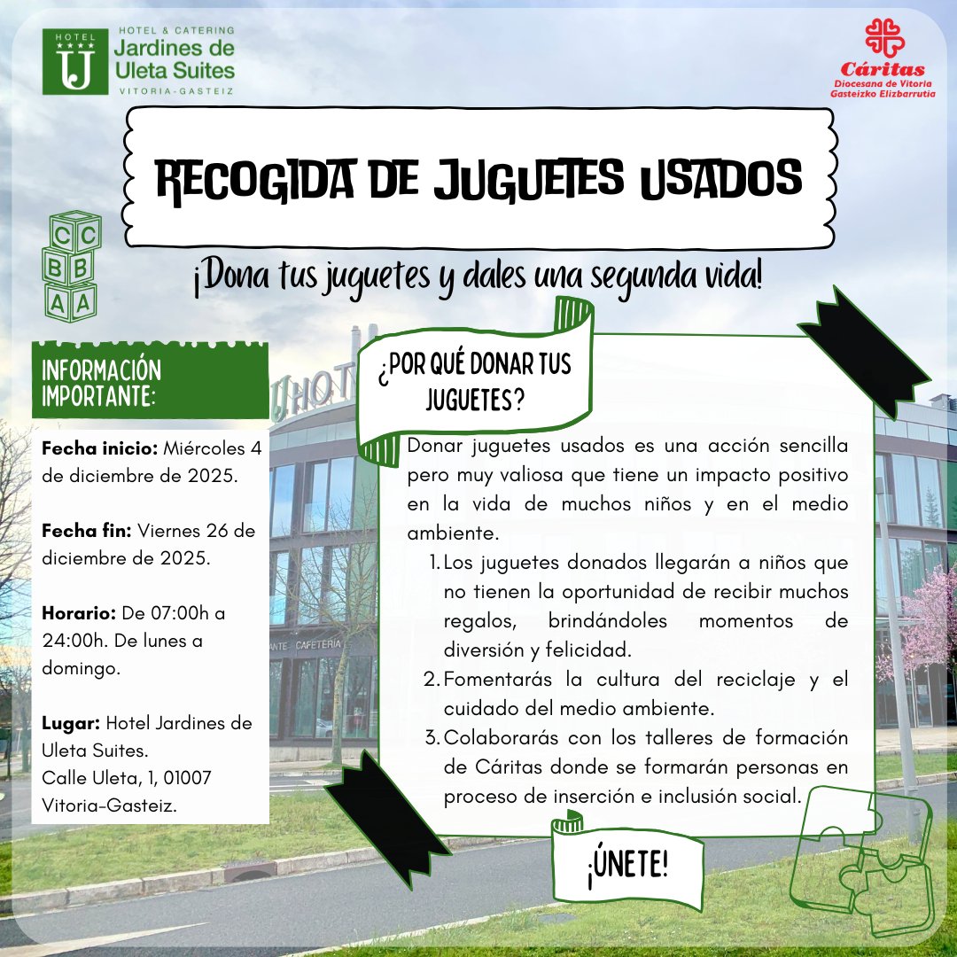 🎅📷¡En Navidad, todo es posible! 📷Cáritas Vitoria  y Jardines de Uleta te invitan a participar en la campaña de recogida de juguetes usados. 📷Estos juguetes serán reparados y preparados para la venta en tiendas Koopera Store en Vitoria <a href="/RedKoopera/">koopera</a>. ¡Participa!
