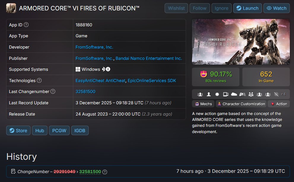 Etheox's tweet image. Babe wake up. Armored Core got another SteamDB update 1 week before the Game Awards