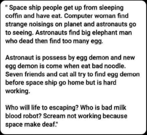 This is the greatest description ever, from a bootleg video in China.