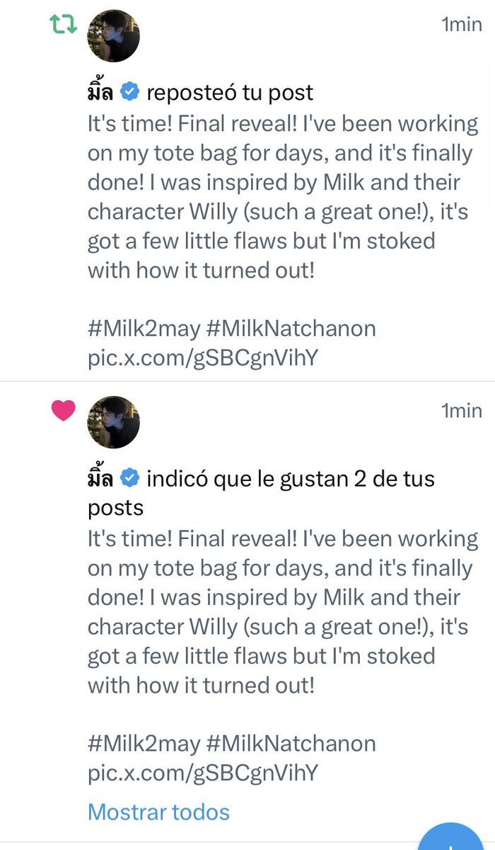 vxschx's tweet photo. MILK VIÓ LA TOTE QUE PINTÉ INSPIRADA EN ÉL, HOY SE LLORA MI GENTE, CON REPOST INCLUIDO😭

#Milk2may #MilkNatchanon https://t.co/zX1qoYkbXc