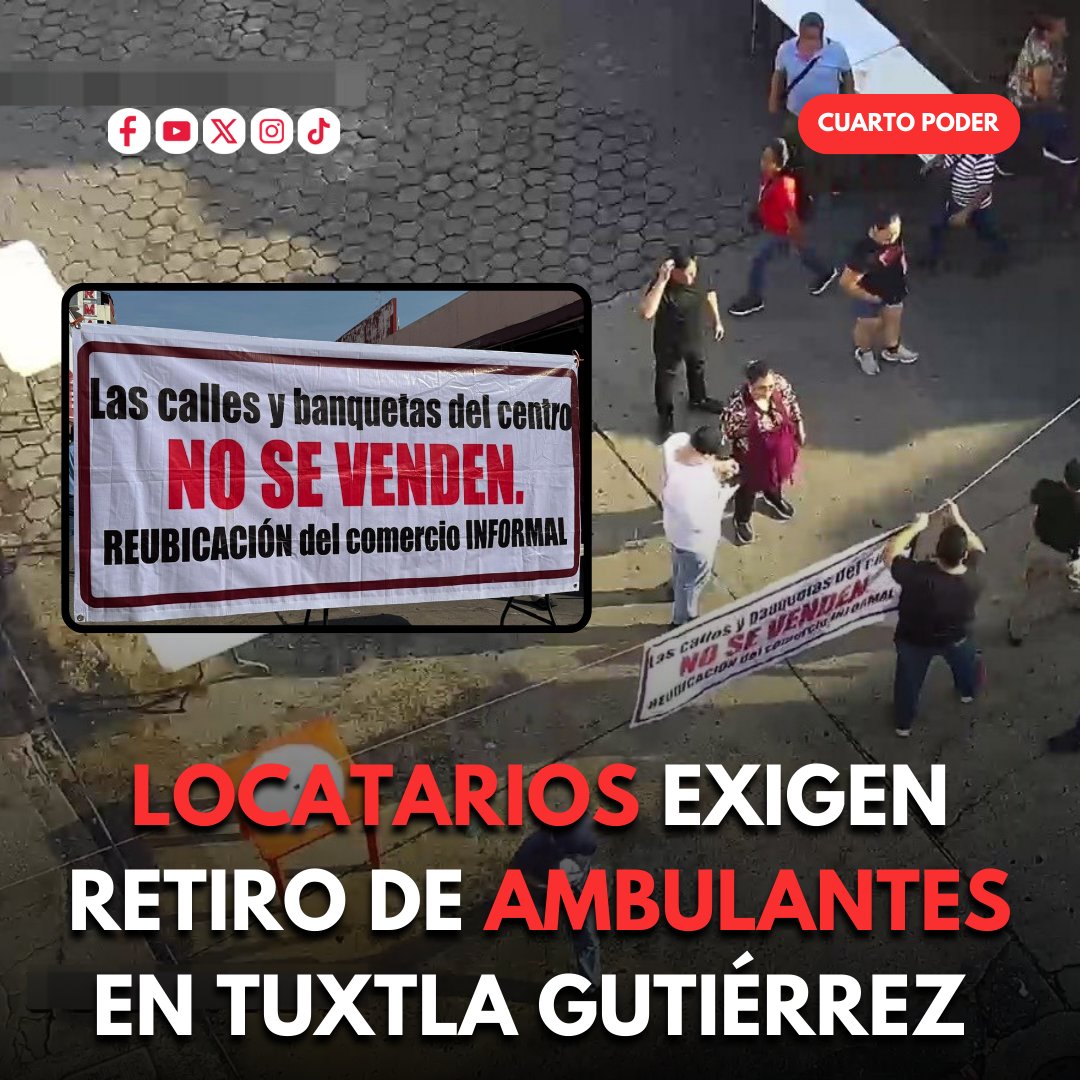 CuartoPoderMX's tweet image. Locatarios exigen retiro de ambulantes en #TuxtlaGutiérrez 👀⚠️

Locatarios del mercado Juan Sabines pidieron liberar las banquetas de vendedores ambulantes.

Los acusan de generar competencia desleal y provocar inseguridad para los peatones, pues muchos deben bajar a la calle…