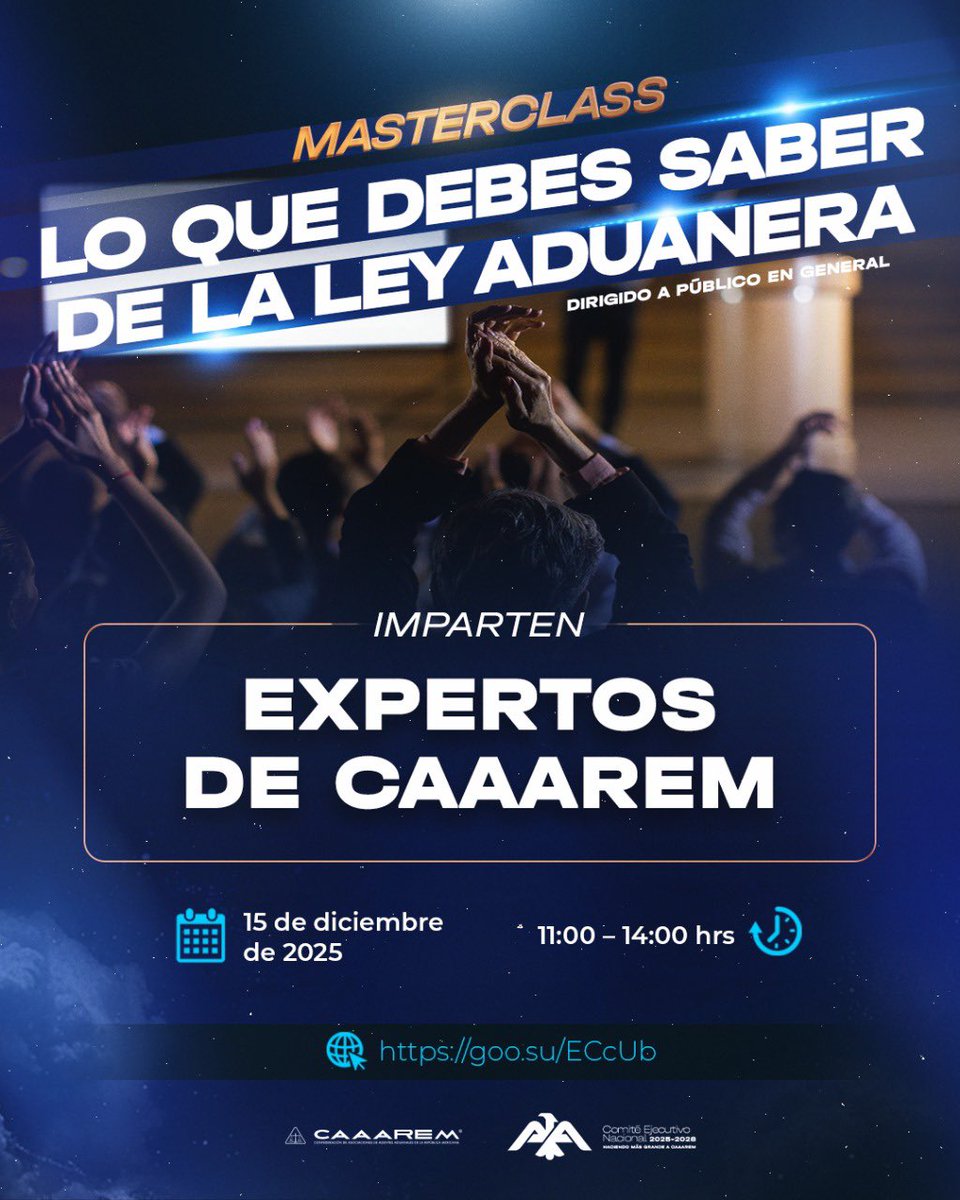 ‼️🚨Cursos de Reforma a la #LeyAduanera

🗓️9 de diciembre 2025
🗓️10 de diciembre 2025
🗓️11 de diciembre 2025
🗓️15 de diciembre 2025
🕚11:00 hrs 

Estos cursos, impartidos por diversos especialistas en coordinación con #CAAAREM, tienen el propósito de ofrecer orientación de