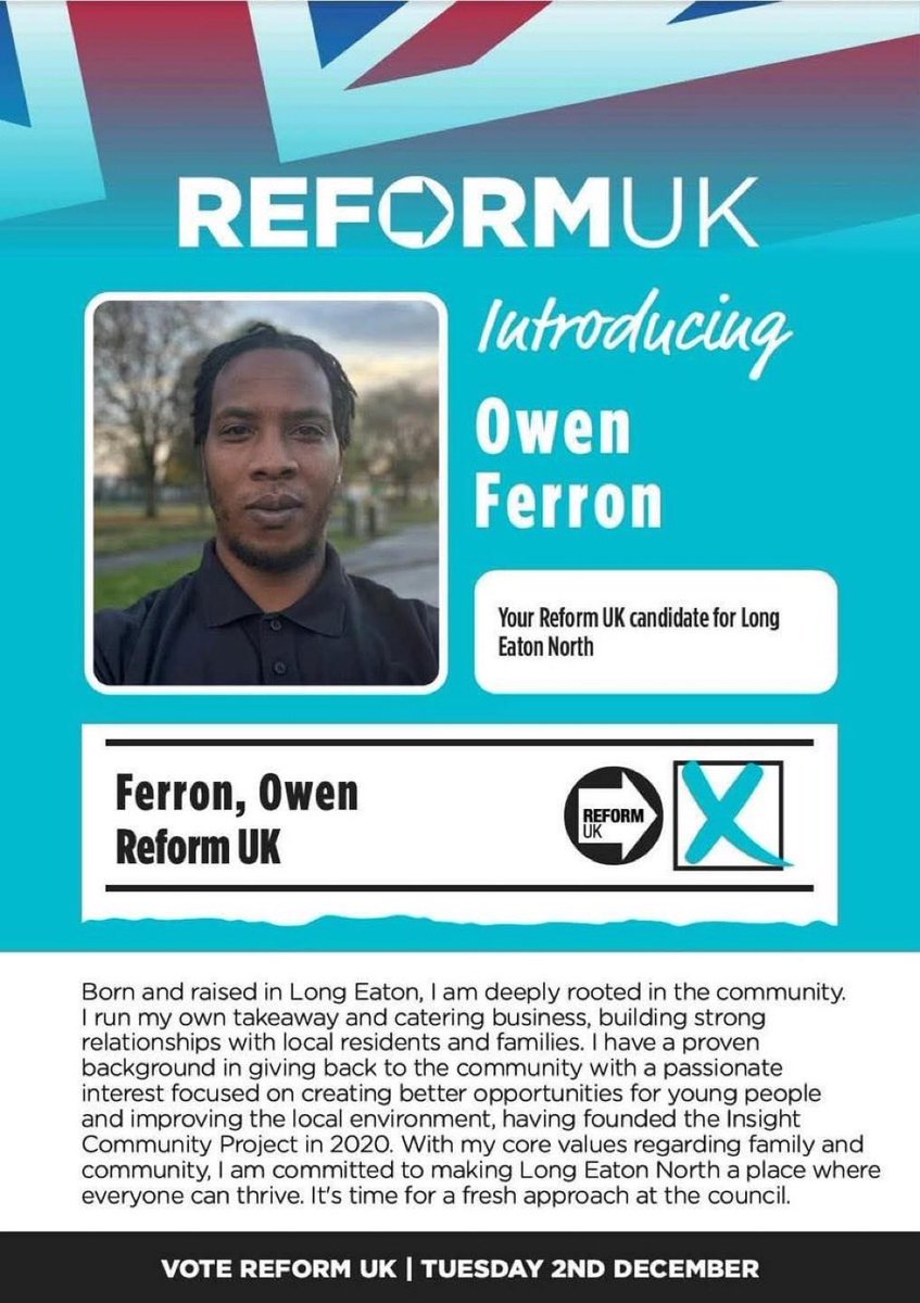 Reform_Youth_EM's tweet photo. Huge congrats to Owen Ferron on winning the by-election in Long Easton North!

@reformparty_uk is popular as ever in Derbyshire!

#reformuk #reform #owenferron #byelections2025 #Derbyshire https://t.co/Gc6o8KT7ru