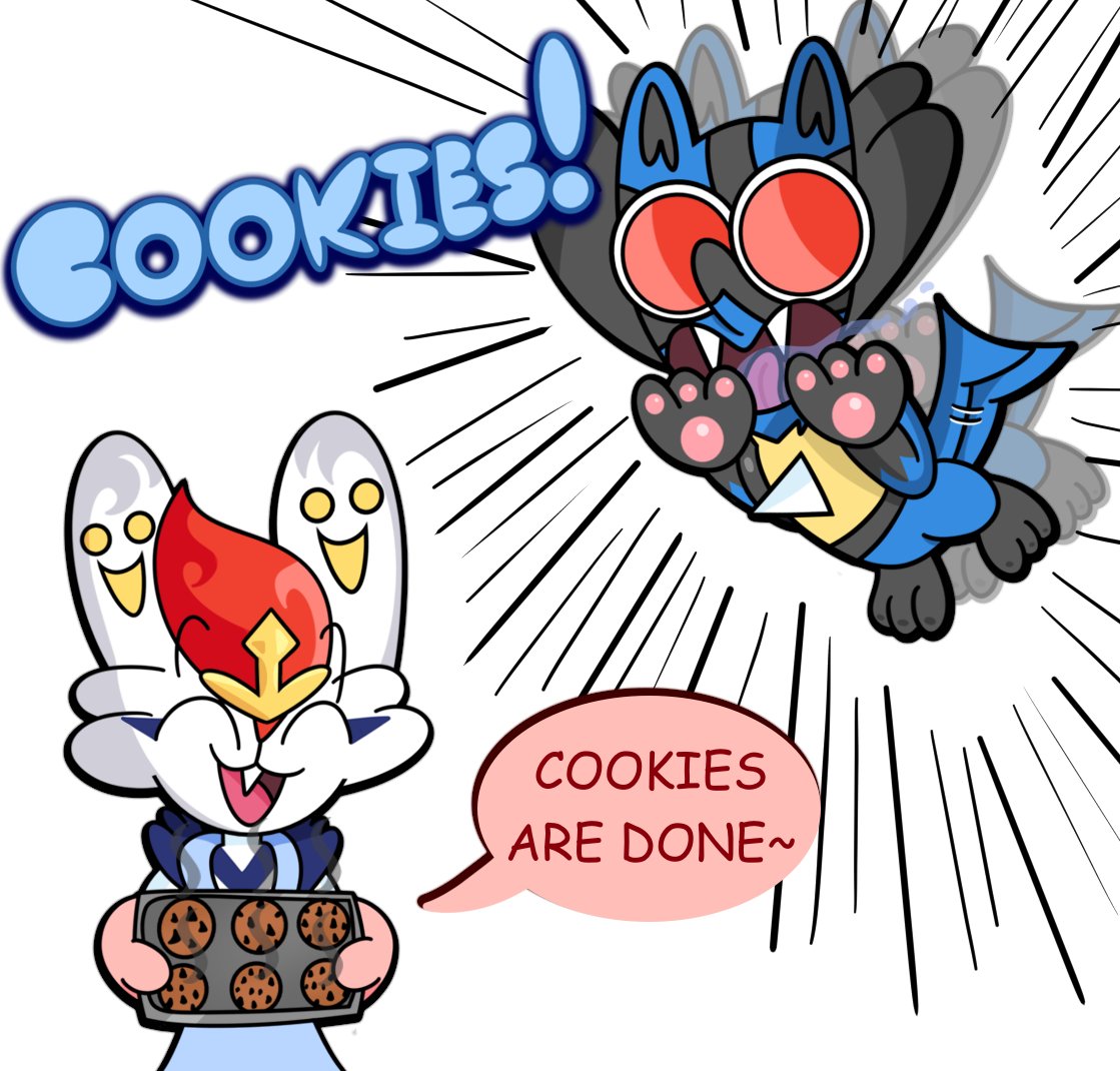 Cinderace made cookies! Lucario seems excited! #cinderace #lucario #pokemon