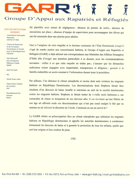 GARRHaiti's tweet photo. 📢COMMUNIQUE DE PRESSE
Stephora Anne-Mircie Joseph, une étoile éteinte et des espoirs envolés : le GARR réclame justice pour sa famille
Version PDF:📎https://t.co/SDI4FB9fA2
#HumanRightsViolations #JusticeforStephora #Haitianmigrants https://t.co/yvB3asSycQ
