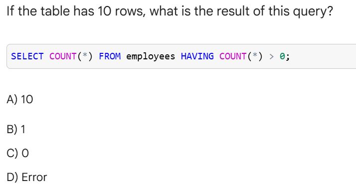 RealBenjizo's tweet image. SQL question:

Guys, what will this query return?