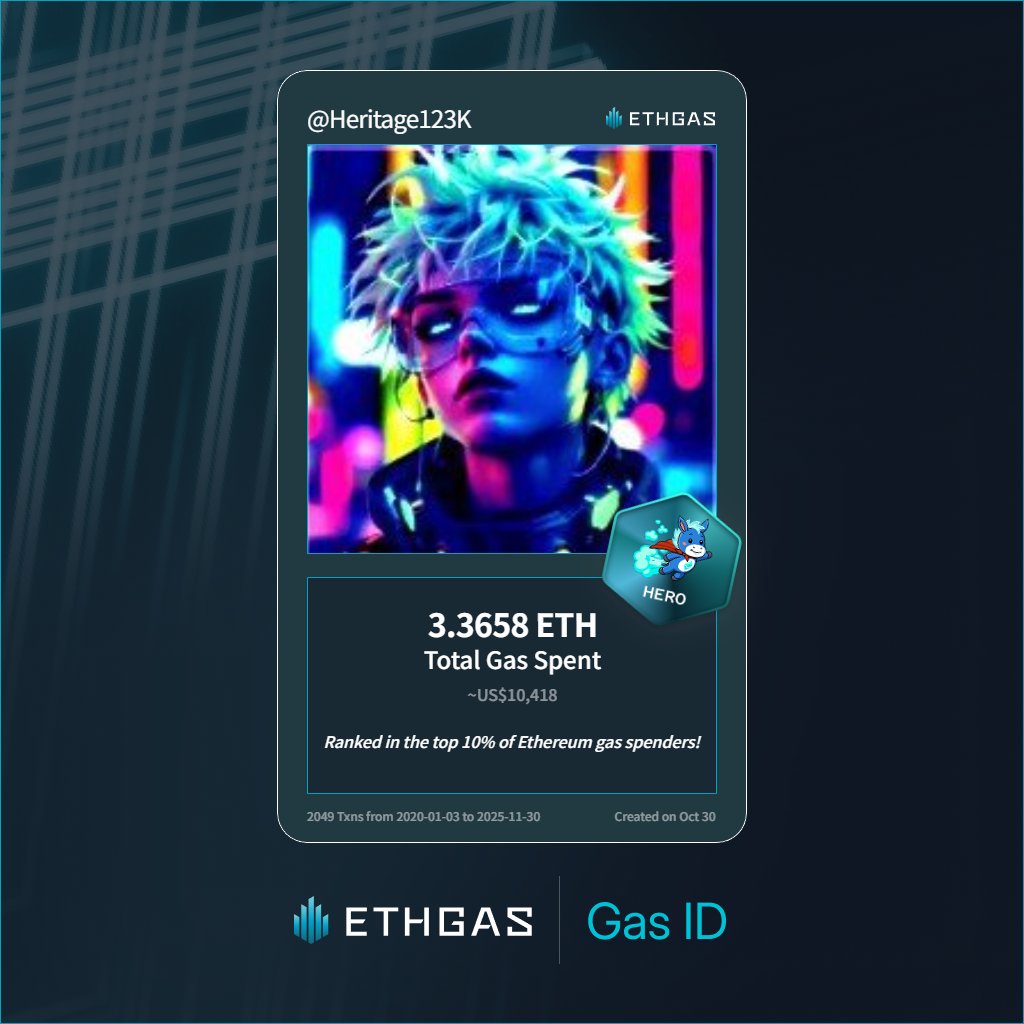 Discovered my Gas ID via ETHGas - turning my gas spend into rewards 🫘

As a Hero Jack, I've spent 3.3658 ETH on gas but earned 2000 Beans back.

Get your Gas ID and Beans here: ethgas.com/community/gas-…