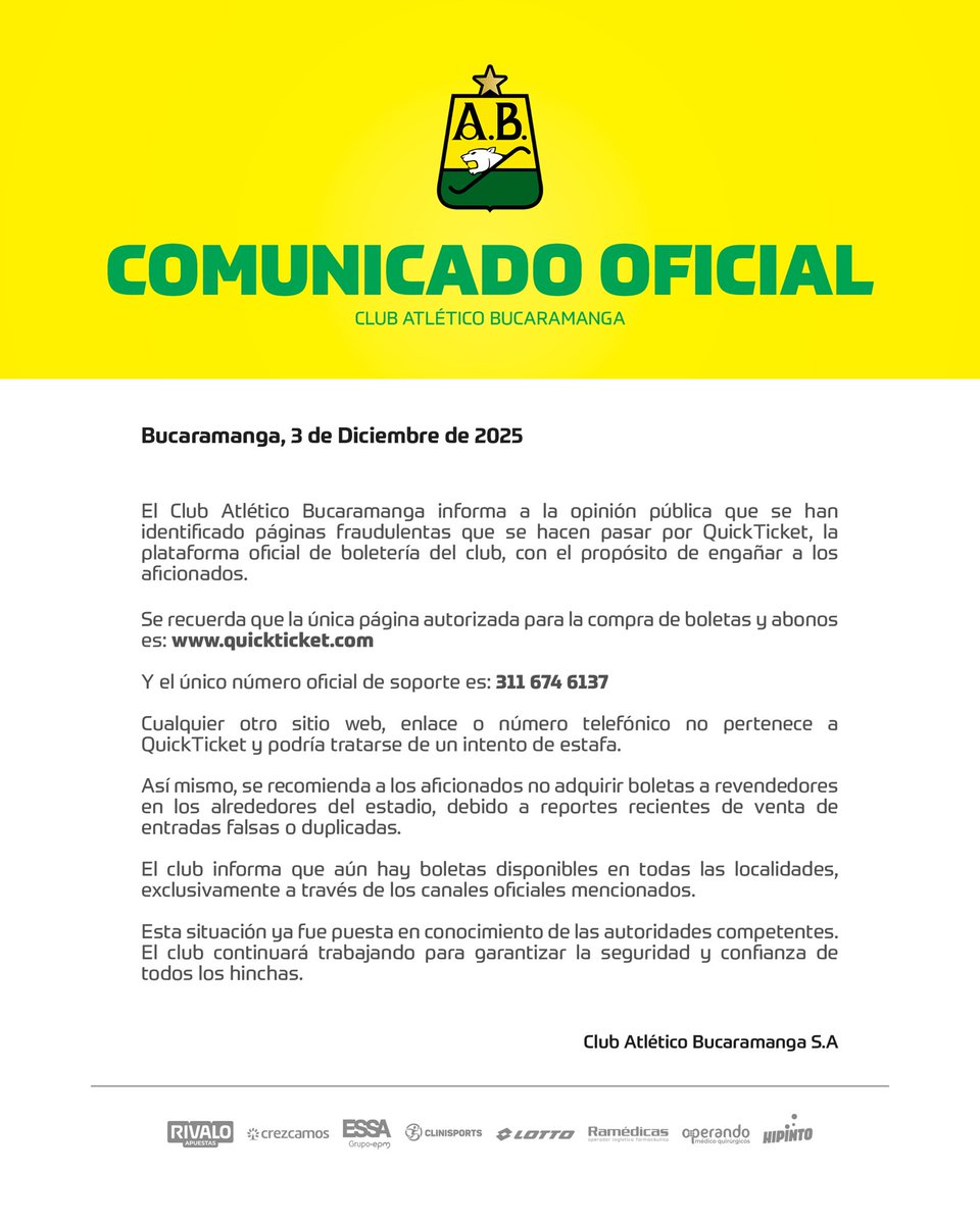 📄𝐂𝐨𝐦𝐮𝐧𝐢𝐜𝐚𝐝𝐨 𝐎𝐟𝐢𝐜𝐢𝐚𝐥: Estafa compra de boletería