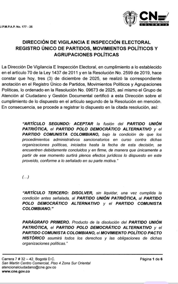 Hoy es un día histórico para Colombia el CNE formaliza la fusión y nace un gran partido político, el #PactoHistórico. Ahora vienen retos enormes, como garantizar la participación real de las mujeres y responder a las necesidades de la ciudadanía #cundinamarca es pacto ✨💪🏾