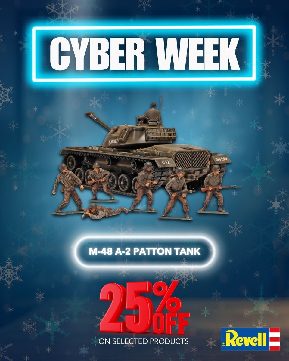 RevellUSA's tweet photo. Command the battlefield like a legend. 🪖
The M48A2 Patton Tank, named for General George S. Patton, is yours to build.
🏷️Grab your kit now and save 25% for Cyber Week
https://t.co/1ZvVyiBiND
#Revell #RevellUSA #M48Patton #PattonTank #ModelKit #ScaleModel https://t.co/LfQwUbadnY