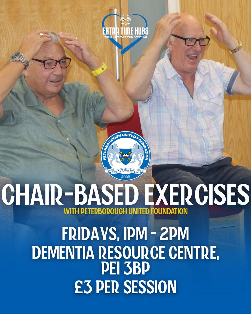 poshfoundation's tweet image. We run Chair-Based Exercise sessions at our Extra Time Hub at the Dementia Resource Centre, every Friday 1pm - 2pm.

Please email Community@theposh.com for more info.

#pufc
