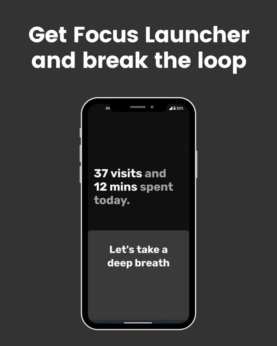 __bash_'s tweet image. The "muscle memory" of opening an app on your phone is scary. Your thumb just goes there before you even think.

I created an app and added a "conscious barrier" to intercept that impulse. It forces a pause and asks: "Do you really need to open this?"

#android #androidhomescreen