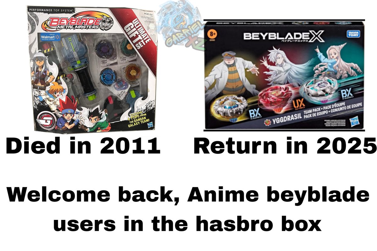 While TT boxes have been putting the characters in the box, hasbro used to it until 2011 Metal Masters Gift Kit, and since then, they never added the anime character that use each bey on the anime again... Until today

#beyblademetalmasters #BeybladeX