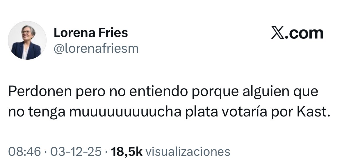 Estimada <a href="/lorenafriesm/">Lorena Fries</a> se le borró un tuit donde roteaba al electorado. 

Para su tranquilidad alcancé a respaldarlo ☝🏻