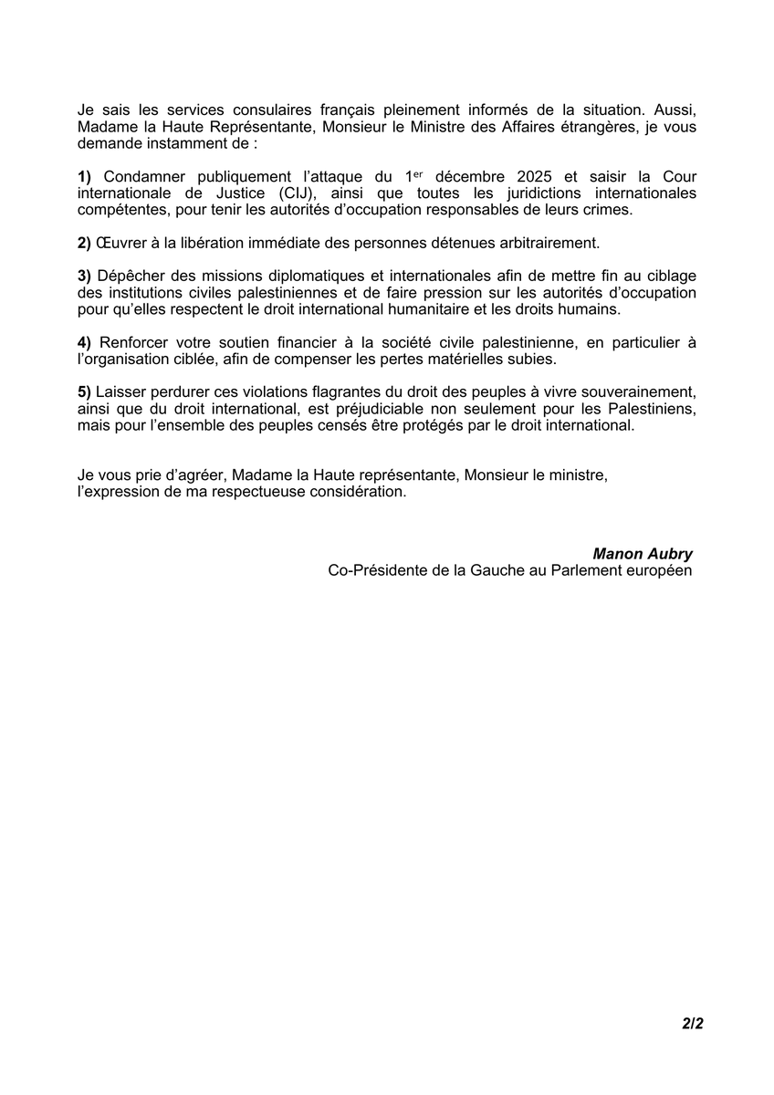 Tsahal attaque et détient illégalement les salariés d'une organisation agissant pour la souveraineté agricole des Palestiniens dans un silence assourdissant.

J’interpelle <a href="/jnbarrot/">Jean-Noël Barrot</a> &amp; <a href="/kajakallas/">Kaja Kallas</a> : allez-vous laisser perdurer ces violations du droit international contre des