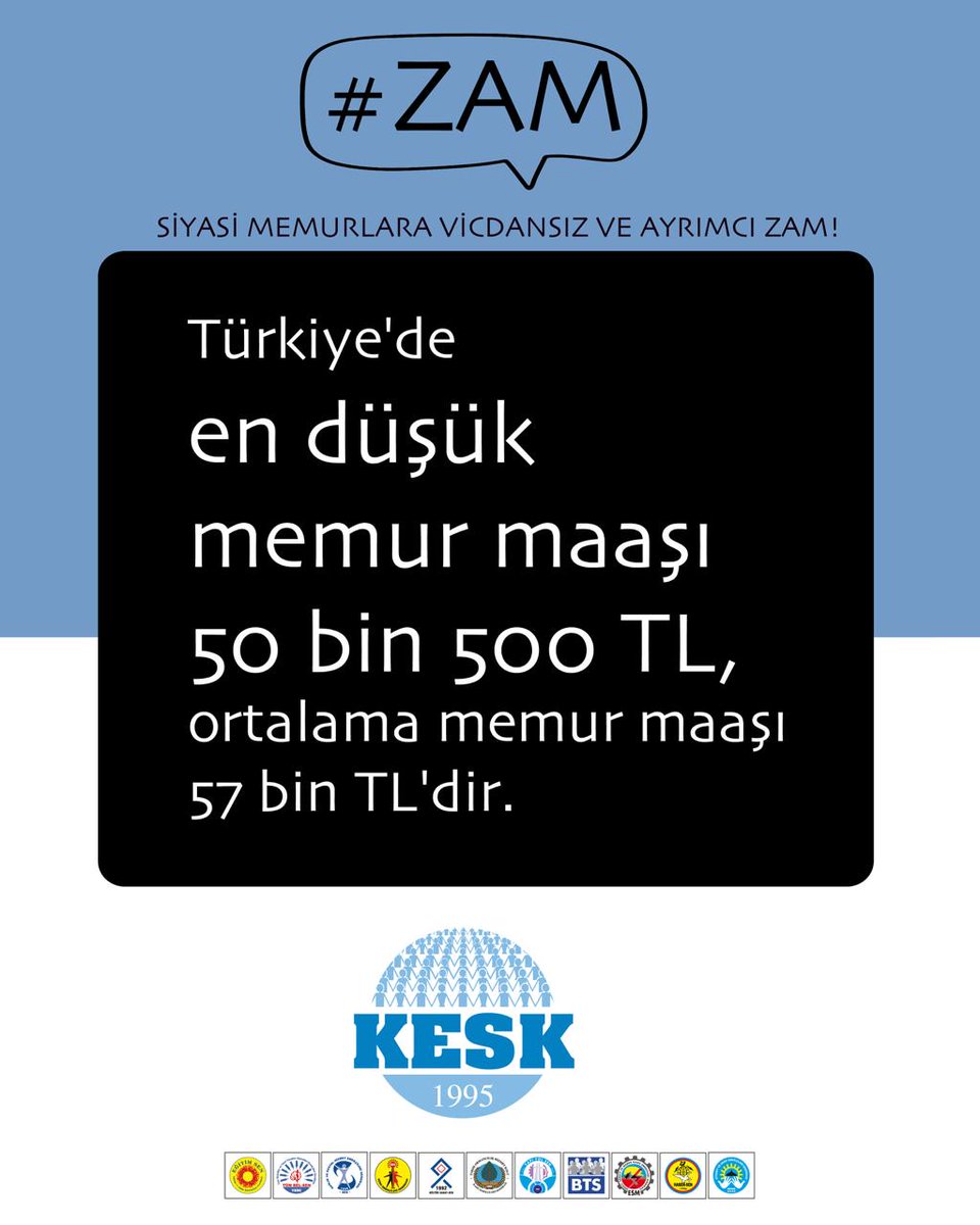 egitimsen's tweet photo. 🔴Türkiye'de en düşük memur maaşı 50 bin 500 TL, ortalama memur maaşı 57 bin TL'dir. Zaten yüksek maaşları olan üst düzey siyasi memurlara yapılacak #zam kamu görevlileri arasındaki adaletsizliği daha da artıracaktır. https://t.co/mTscyrAkFz