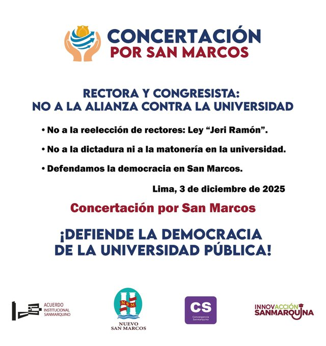FeupMovimiento's tweet photo. nuestros compañeros de San Marcos no deben permitir alianzas oscuras entre rectoras y congresistas para quedarse en el poder. La universidad pública no es botín político. ¡San Marcos se respeta! #GeneraciónZ con los movimientos sanmarquinos en pie de lucha https://t.co/MKdEJfJBc6