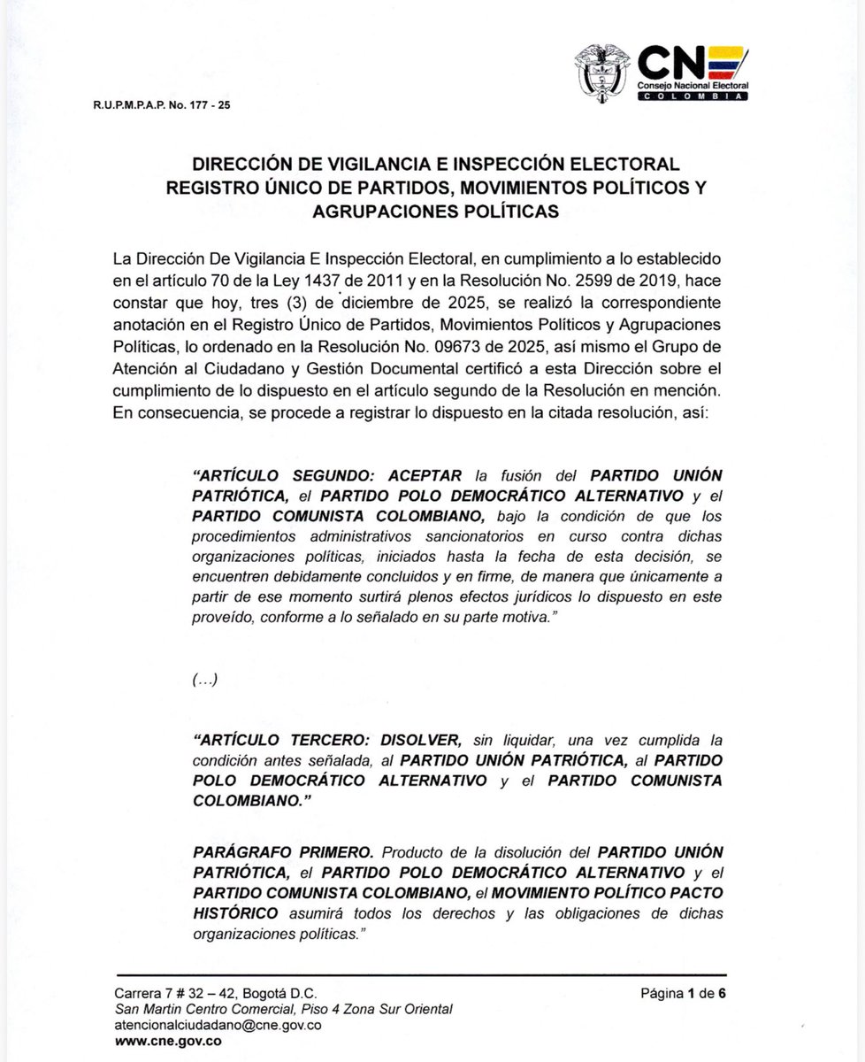 Etelvinatintos's tweet image. ☕️ Se acabó la pujarera, el @CNE_COLOMBIA reconoció la personería jurídica al @PactoCol y con él, la fusión de  P Comunista, UP y @PoloDemocratico