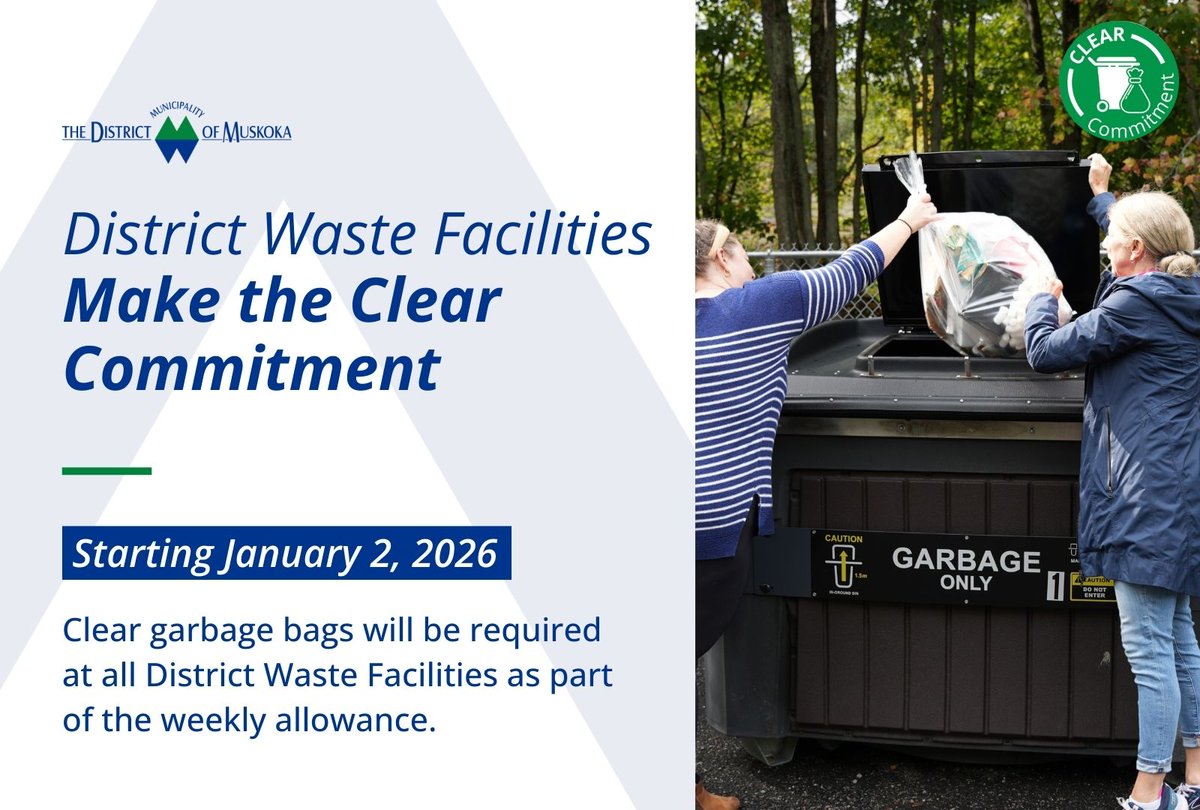 👋 Hey <a href="/LakeofBaysTwp/">Township of Lake of Bays, Muskoka</a> residents - Friendly reminder that you’ll need to switch to clear bags come the New Year! 

Starting January 2, 2026, all District Waste Facilities and Transfer Stations will officially be making the clear commitment and moving to only accept clear garbage
