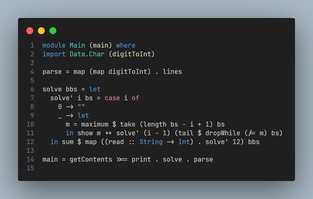 mehdidotcafe's tweet image. Haskell Advent of code Day 3 Completed ✅

20 minutes to pass it, just cruising for now 😎

github.com/mehdidotcafe/a… 

#AdventOfCode #Haskell #functionalprogramming