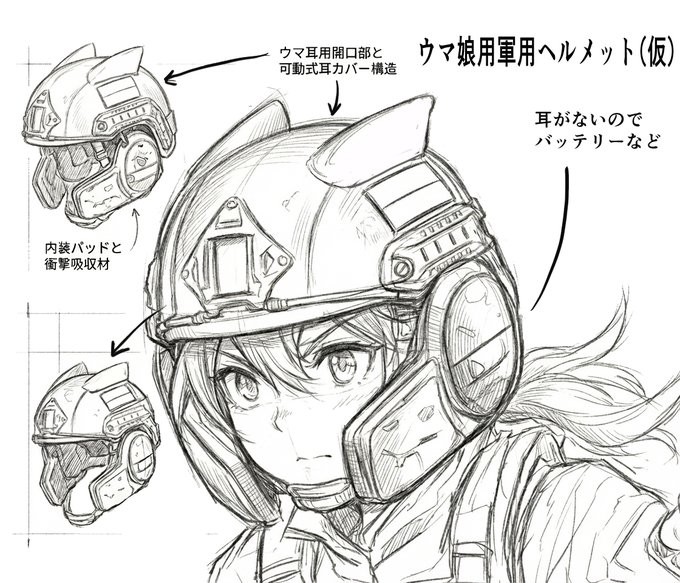 理解したわということで ウマ娘の軍用ヘルメット 公式の絵を元に、一番それっぽい形状を考えるとこれに収斂すると思われる