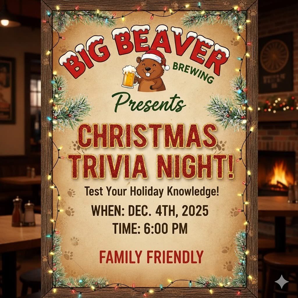 Trivia Night @ Big Beaver! 🦫🤓
🗓️ Thu 12/4 6:00pm
Family friendly

#okotokssmallbusiness #AlbertaCraftBeer #DrinkLocal #CraftBrew #OkotoksEvents #OkotoksNightlife