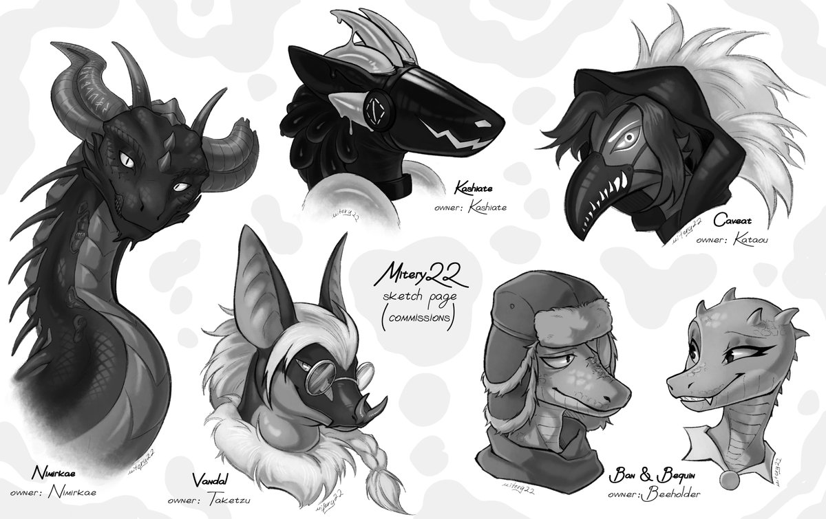 Mitery22's tweet image. Last sketch page for now, need to rest before new cоmmissiоn slots :&amp;gt; Thank you all for your interest!
🐉 The owners are signed next to their unique characters

I drew protogens for the first time, haha! That was really fun :D