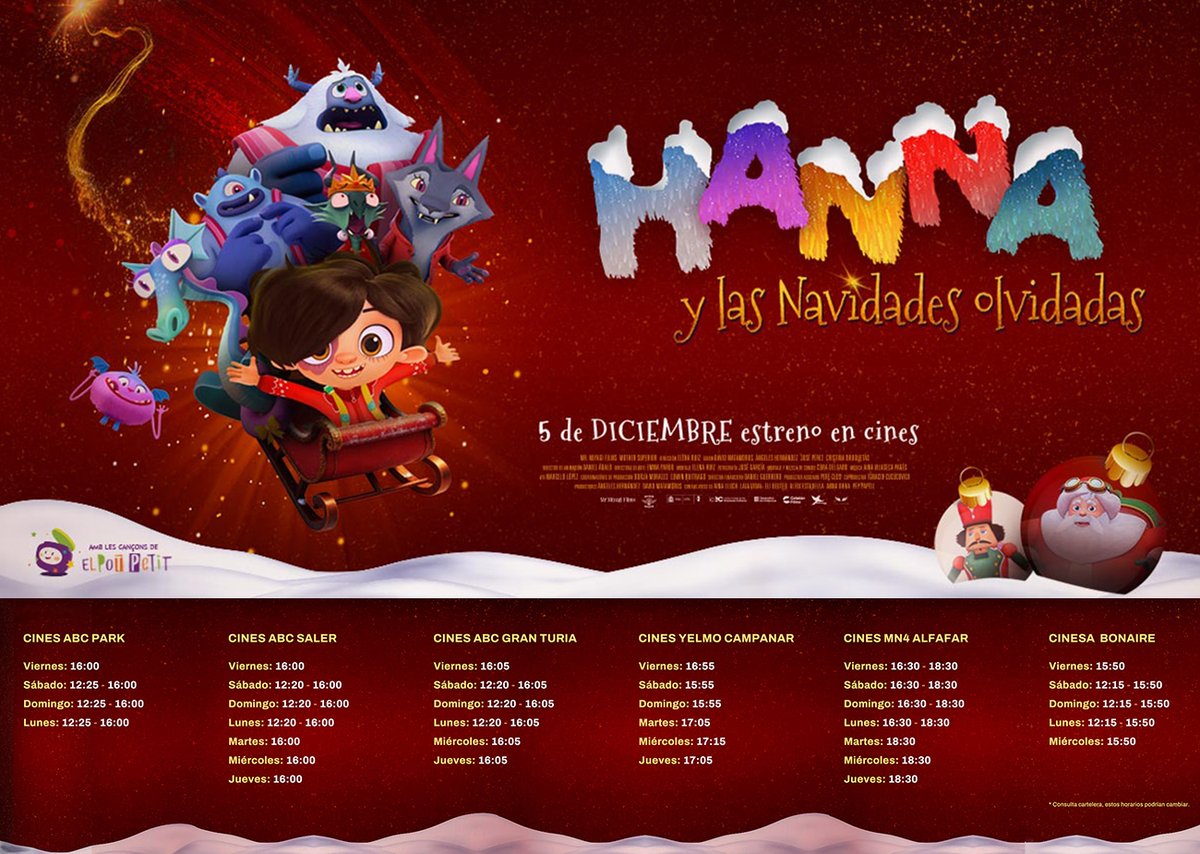mercacine's tweet image. ESTRENO 😍🎬🍿 Este viernes 5 de diciembre llega a los cines &quot;Hanna y las Navidades olvidadas&quot;, las nuevas aventuras de Hanna y sus amigos monstruos, una fantástica película de animación infantil dirigida por Elena Ruiz y recomendable para toda la familia. Apta para todos los…