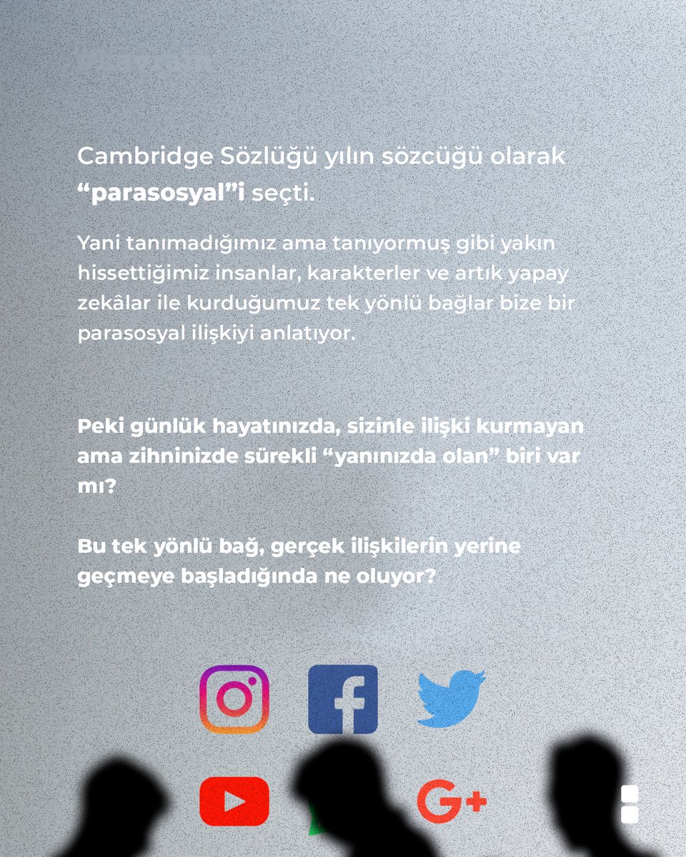 Cambridge Sözlüğü’nün 2025 yılı için seçtiği “parasosyal” sözcüğü, hayatımızda hızla büyüyen bir olguyu görünür kılıyor: Bir ekranla kurduğumuz tek yönlü ilişkiler. Bu ilişkiler gerçek mi? Yoksa algoritmaların sunduğu bir yakınlık illüzyonu mu? Çocuklar ve gençler, bu ilişkilerde