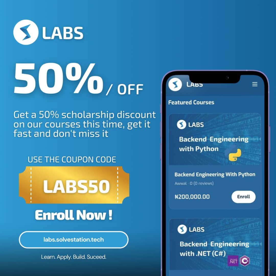 Braithee's tweet image. Your Tech Future Starts Here!

SolveStation LABS is offering a massive 50% scholarship discount on all premium courses. Don’t miss this chance to gain real-world skills from industry experts.

🌐 labs.solvestation.tech

🎟️ Use code *LABS50* and enroll now!