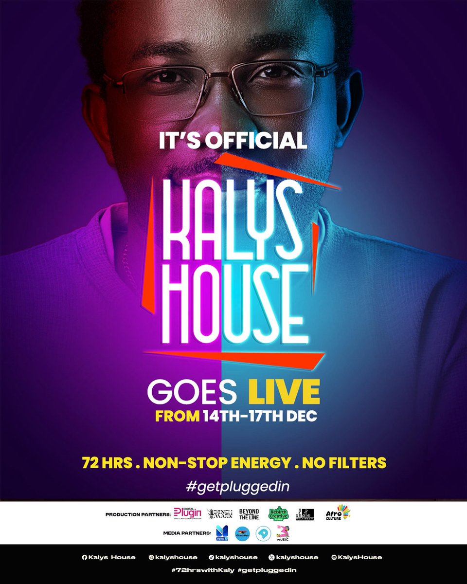 3musicnetworks's tweet image. We’re running it back! Kaly’s House goes live from Dec 14 to Dec 17. You don’t want to miss this. Follow/subscribe to @Kalyshouse on all platforms for non-stop entertainment.   #72hrswithkaly #getpluggedin