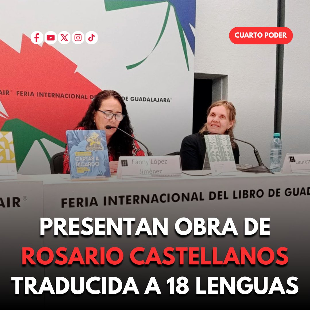 CuartoPoderMX's tweet image. Presentan obra de Rosario Castellanos traducida a 18 lenguas 📚🤩

Los rectores de la #UNAM y la #UNICACH presentaron en la Feria Internacional del Libro de Guadalajara &quot;El resplandor del ser&quot;, un poema de Rosario Castellanos acompañado de su traducción a 18 lenguas originarias.…