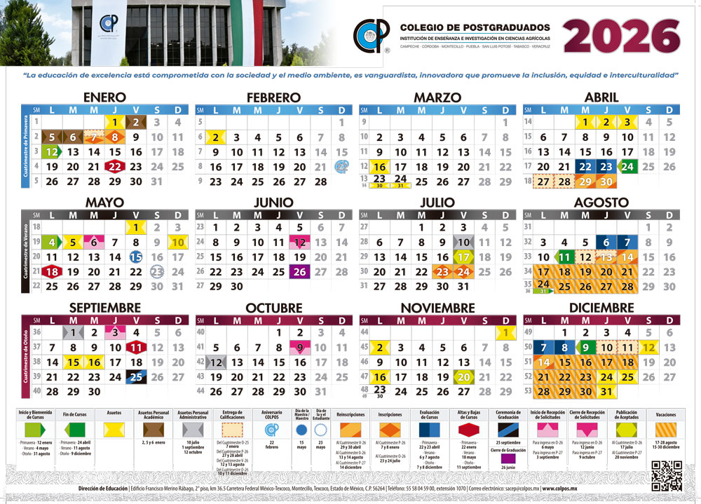 Calendario Colegio de Postgraduados 2026. 
#2026  #nuevoañonuevasmetas