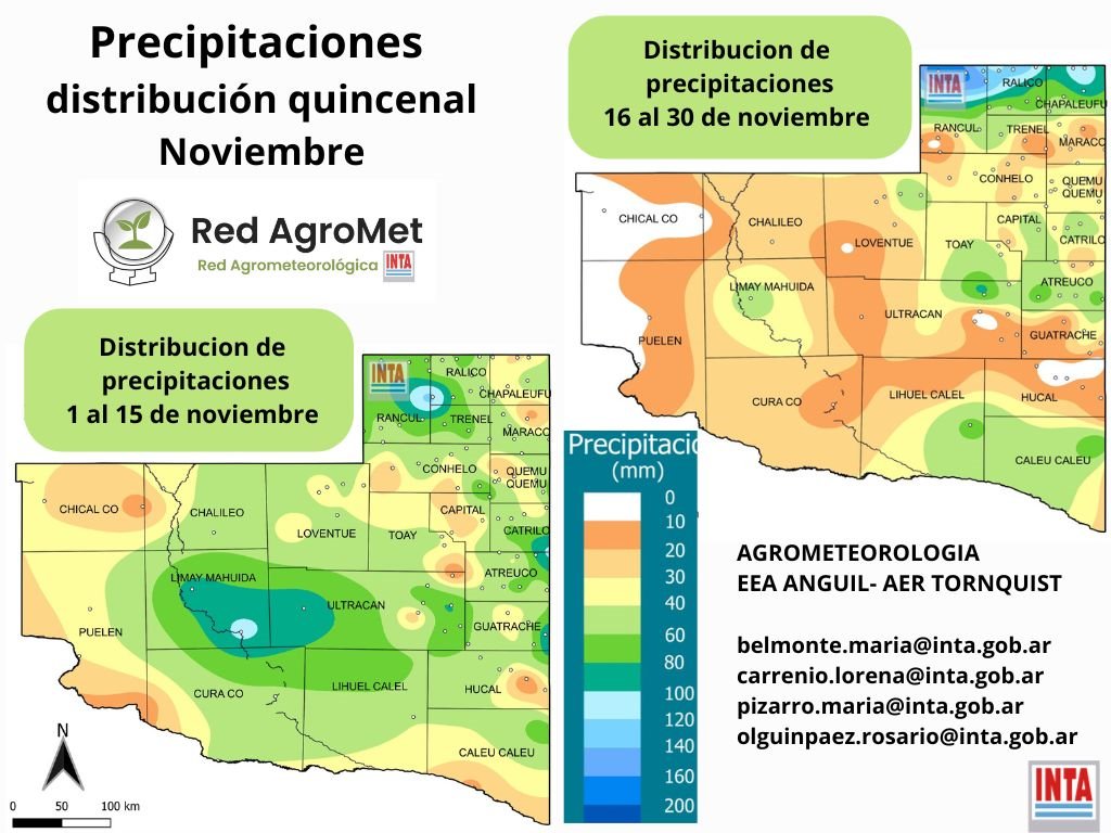 intaanguil's tweet photo. #Agrometeorología
Precipitaciones en el mes noviembre en La Pampa
🔵Acumulada
🟠Anomalías
🟢Distribución quincenal
#agromet https://t.co/c11rJqp2r1