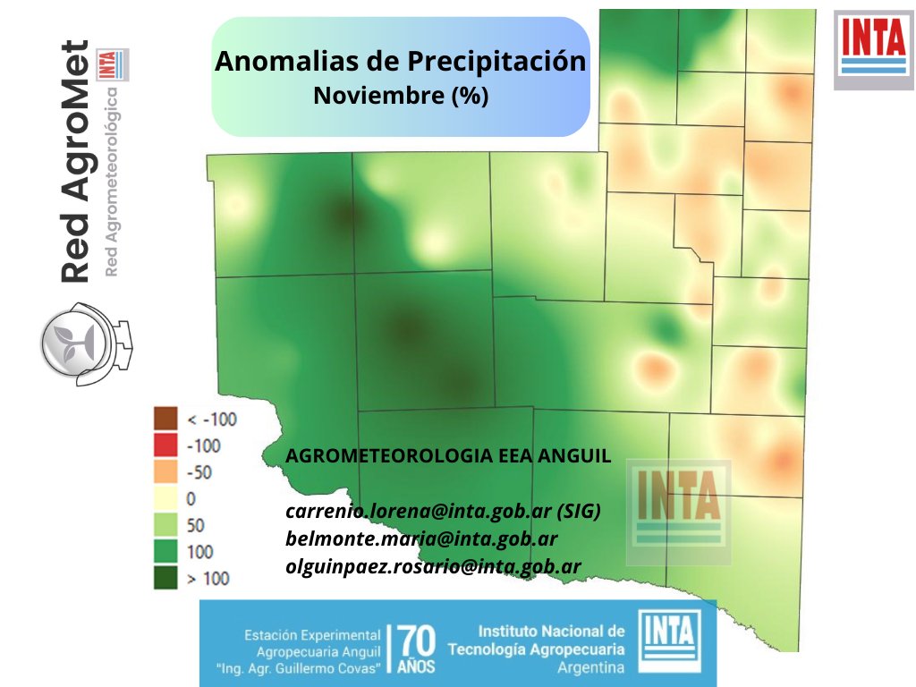 intaanguil's tweet photo. #Agrometeorología
Precipitaciones en el mes noviembre en La Pampa
🔵Acumulada
🟠Anomalías
🟢Distribución quincenal
#agromet https://t.co/c11rJqp2r1