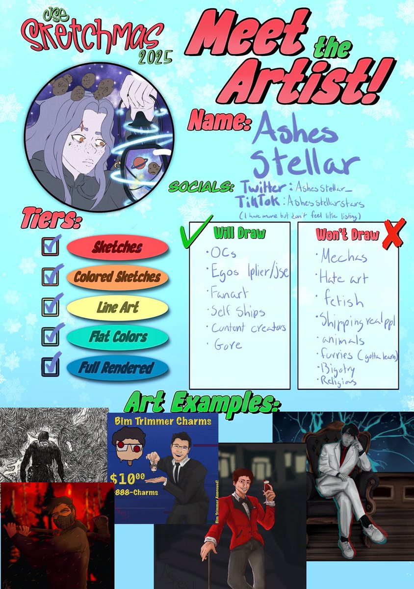 I will participating in #sketchmas this year! If you wanna check it out go to <a href="/JSESketchmas/">Sketchmas</a> and go to their pinned post for information about the event

#Sketchmas2025 #Thankmas